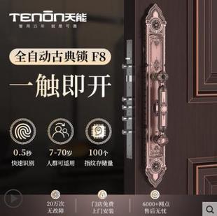 亚太天能指纹锁欧式古典智能门锁F8天能系列电子锁别墅豪宅双开锁
