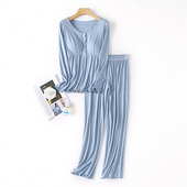 莫代尔月子服产后薄款 夏免穿文胸待产产妇喂奶带胸垫春秋哺乳睡衣