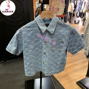 EVISU 衬衫 女士满地商标牛仔短袖 2024春夏新品 2ESHTW4SS4072FFDP