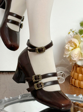 温妮来信原创 飞鸟集慢团定金 真皮cla系lolita鞋高跟玛丽珍皮鞋