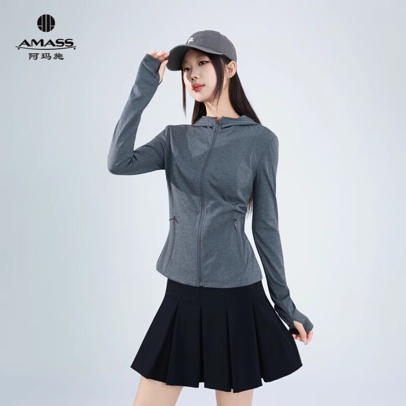 AMASS/女装高弹塑性修身显瘦瑜伽速干长袖连帽外套540062