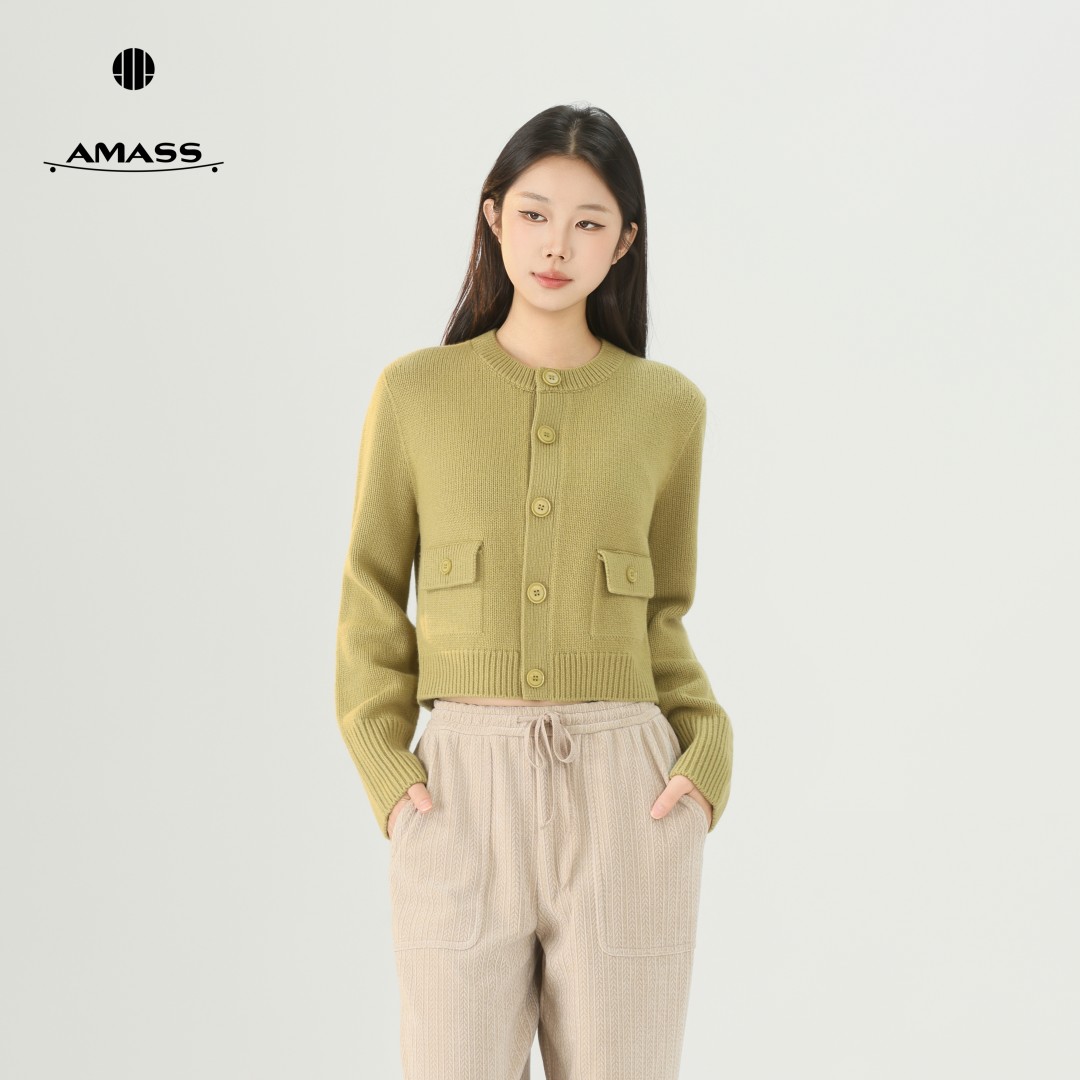 /AMASS女装秋穿绵羊毛休闲通勤百搭气质圆领针织开衫548043