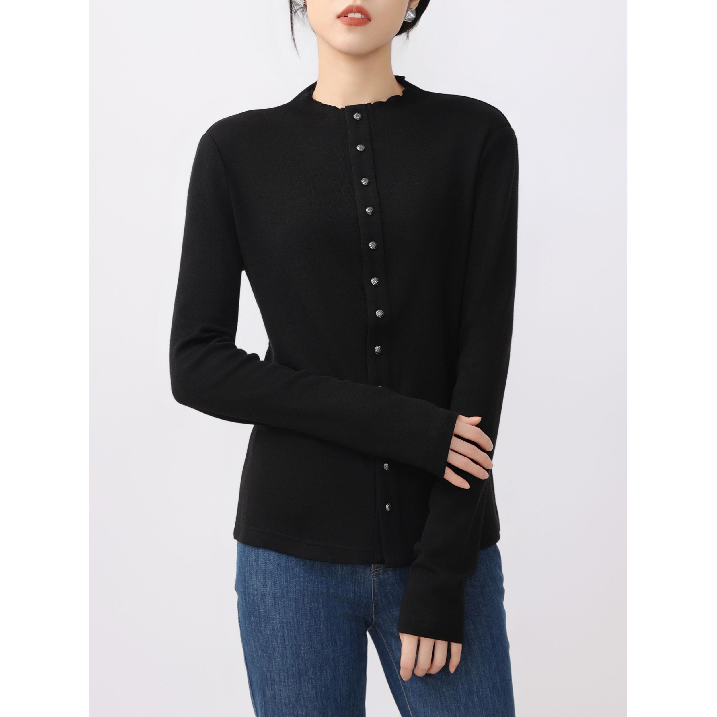 AMASS/时尚百搭修身打底黑色显瘦气质春秋针织衫5301016