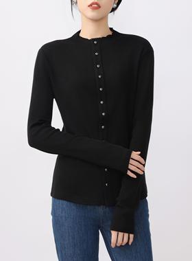 AMASS/时尚百搭修身打底黑色显瘦气质春秋针织衫5301016