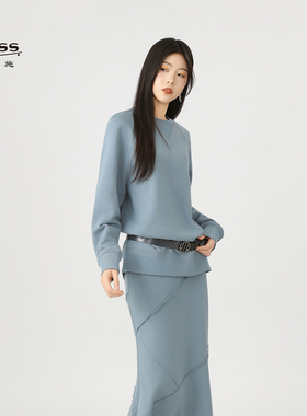 商场同款女纯色简约休闲卫衣秋季新款时尚复古上衣5301072