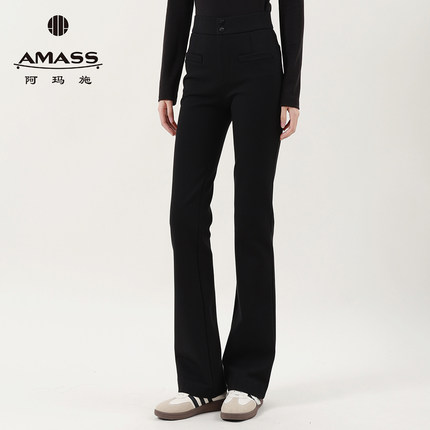 AMASS新款高级感经典百搭高腰修身显瘦保暖微喇叭裤510060