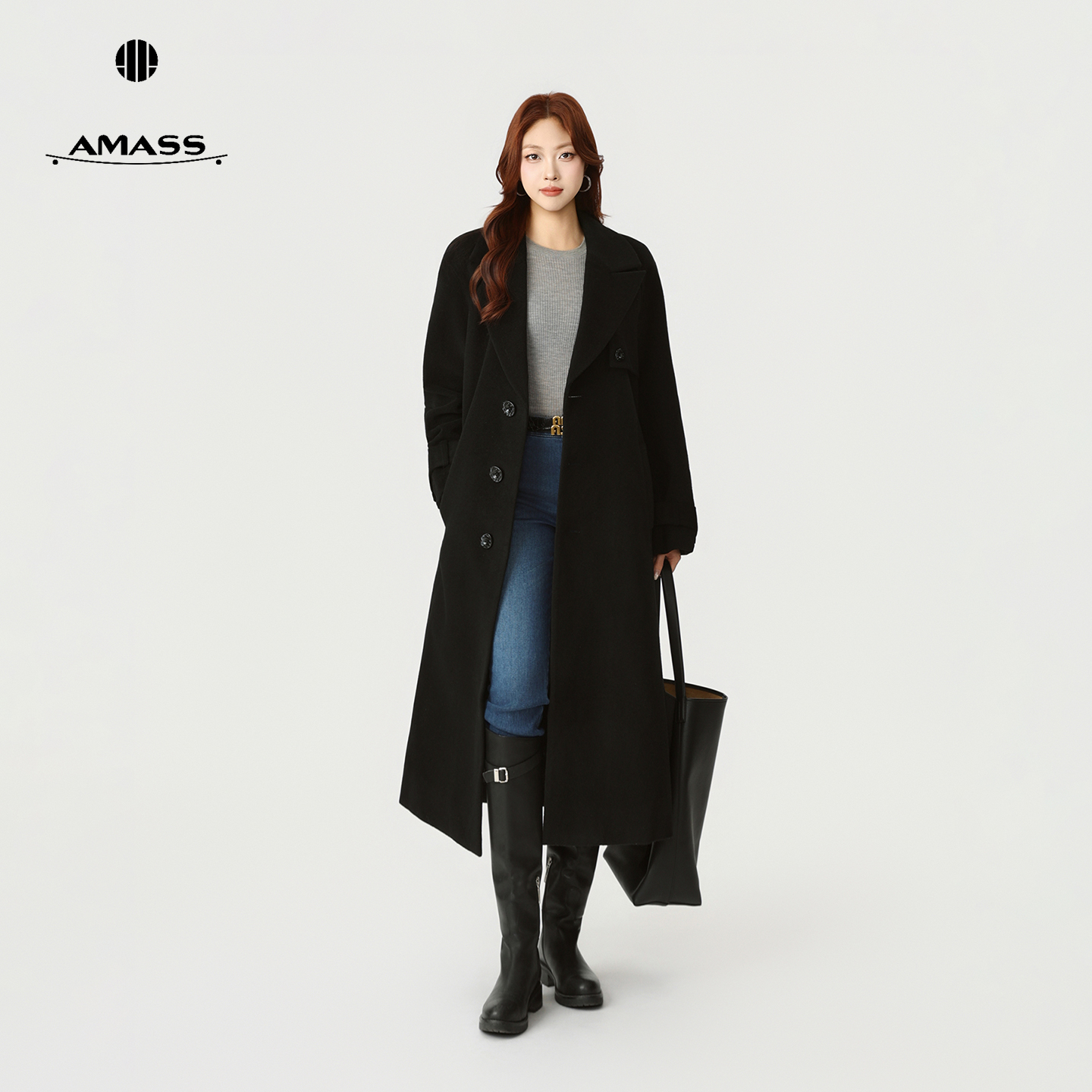 AMASS/秋冬收腰中长款大衣外套女士（附腰带）5400699