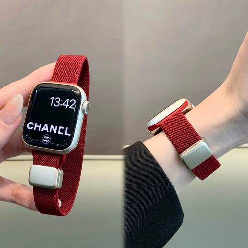 适用applewatch12表带苹果s10987手表细款平纹编织磁吸扣iwatch11