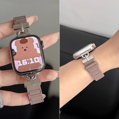 适用applewatch10表带苹果s87手表细款硅胶磁吸iwatch9女款运动SE