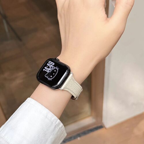 适用applewatchS11表带987真皮荔枝纹SE苹果手表iwatch10腕带女款