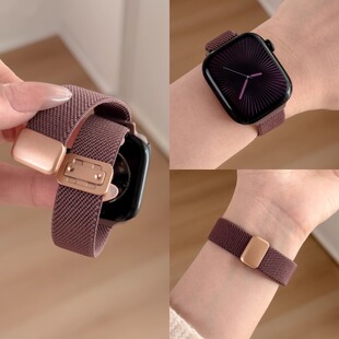 适用iwatchs11表带9代新款10细款弹力编织磁吸SE运动女s678代腕带