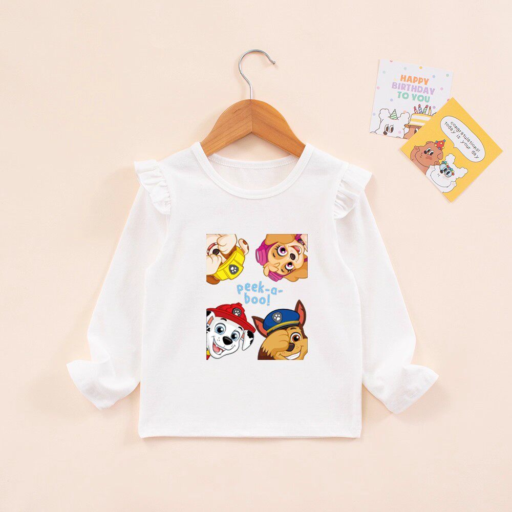女童汪汪队衣服儿童春秋纯棉长袖t恤女宝宝卡通小狗上衣女孩春装