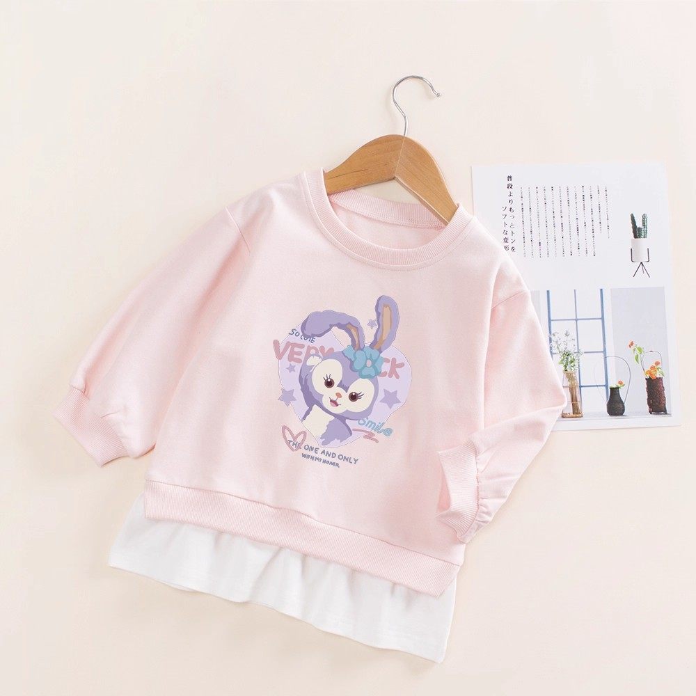 女童春秋星黛露衣服女宝宝纯棉打底衫儿童洋气假两件卫衣兔子长袖