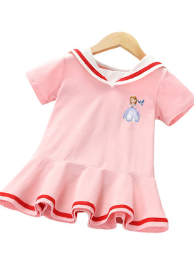 2023女童苏菲娜夏装纯棉短袖学院风连衣裙中小童韩版洋气公主裙潮