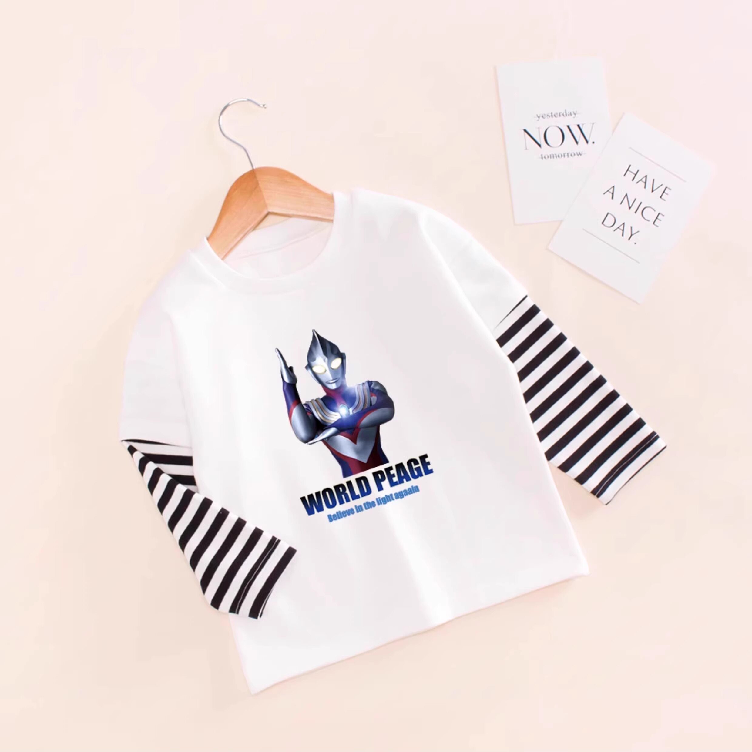 男童2024春秋长袖t恤儿童帅气超人打底衫男孩奥特曼假两件上衣服