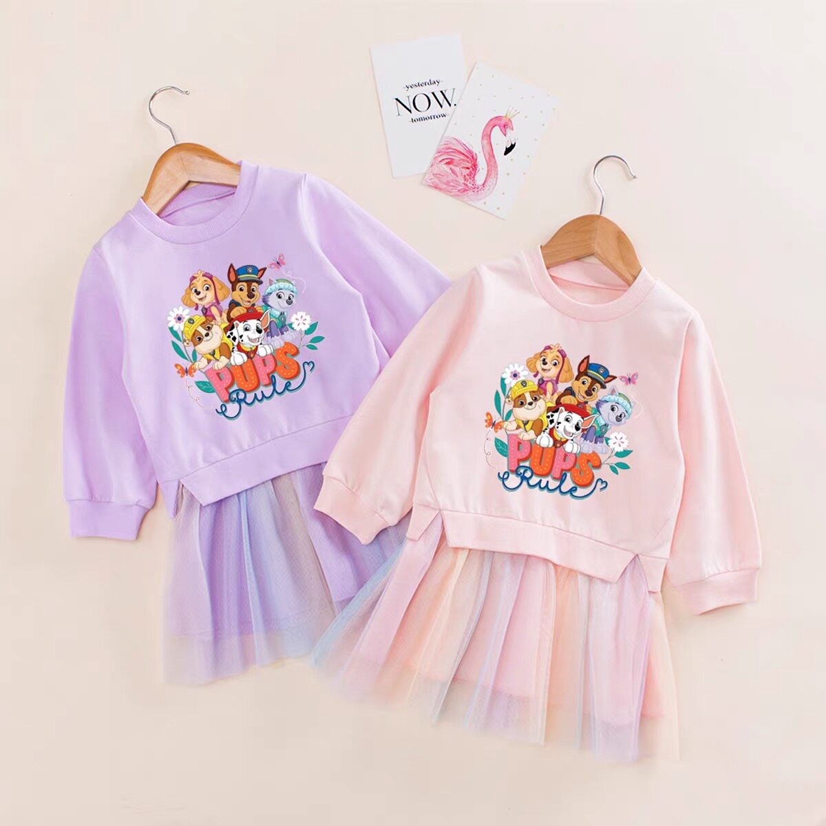 儿童汪汪队衣服秋装连衣裙女宝宝洋气纯棉长袖卫衣公主裙网纱裙子