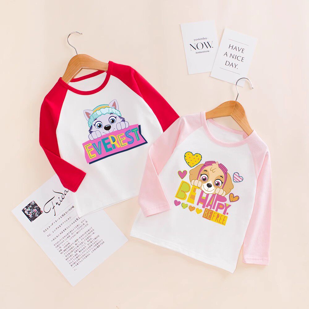 女童春装纯棉长袖宝宝汪汪队t恤小童简约百搭打底衫女孩小狗上衣