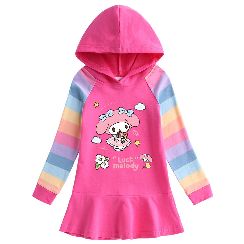 女童春秋纯棉连衣裙儿童美乐蒂卫衣裙女孩库洛米长袖连帽公主裙子