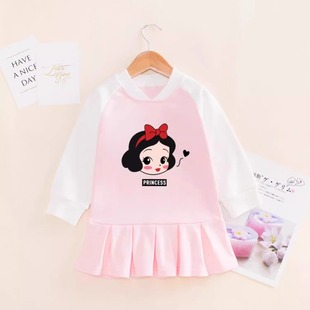 女童春秋长袖连衣裙女孩爱莎白雪公主裙子儿童秋装简约纯棉卫衣裙