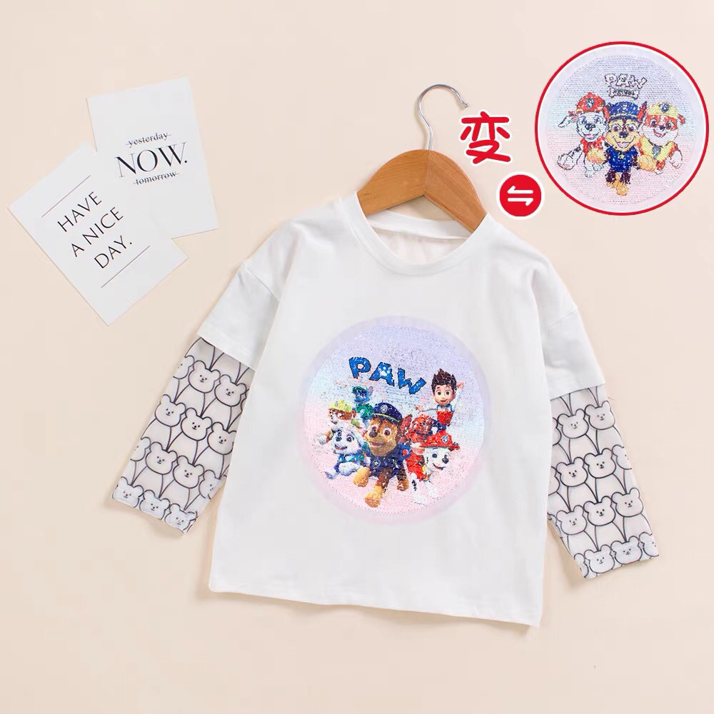 男童夏季亮片变色上衣儿童纯棉打底衫汪汪队长袖男宝宝袖防晒T恤