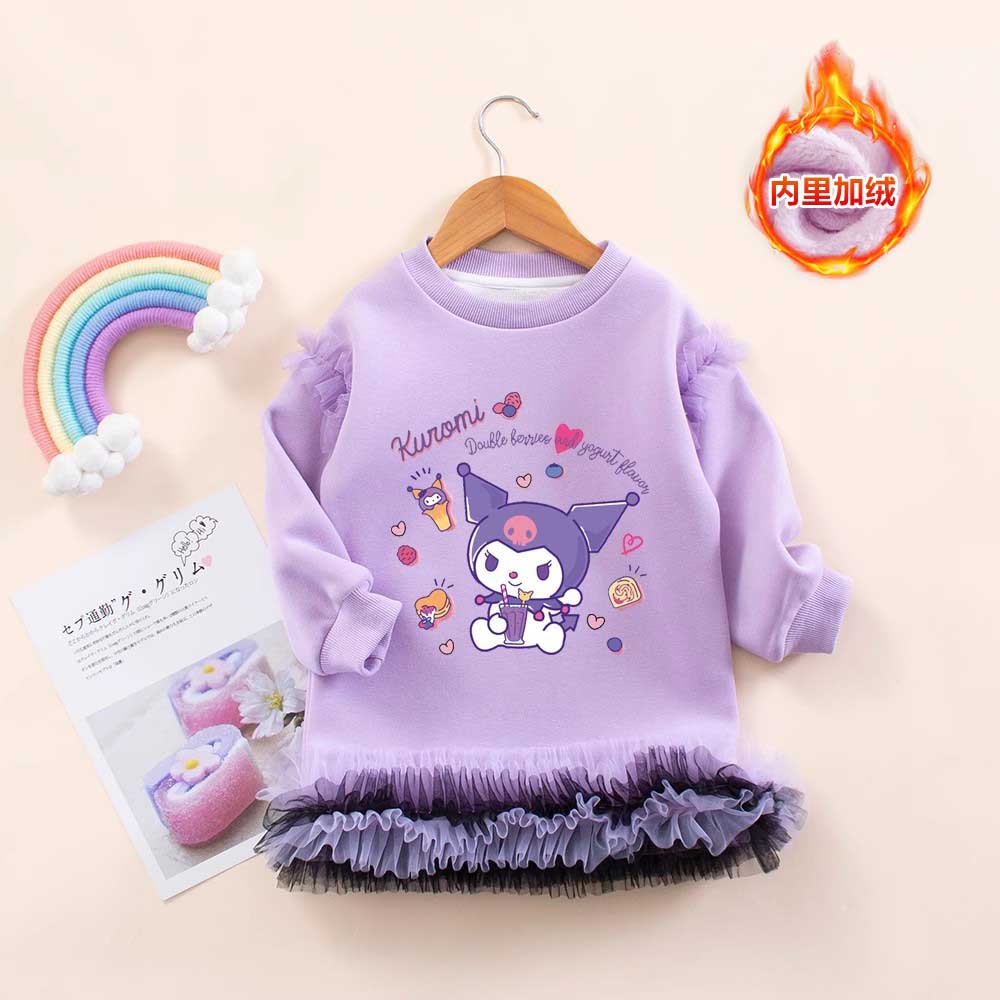 女童秋冬加绒裙子儿童美乐蒂纯棉连衣裙女孩库洛米长袖抓绒卫衣裙