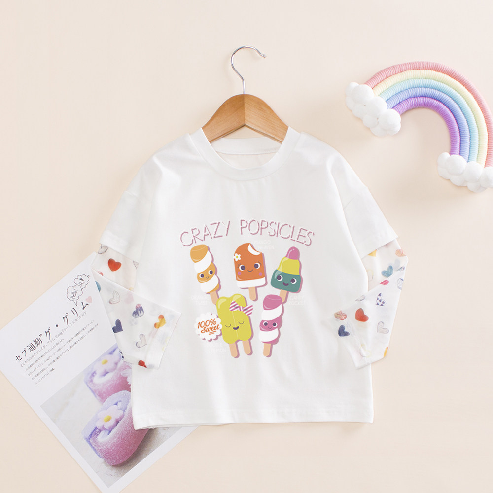 女童夏季冰丝袖假两件防晒衣儿童防蚊长袖宝宝防蚊衣薄款可爱t恤