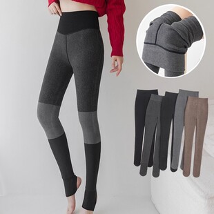 分段微压一线裆竖条打底裤不掉裆加绒显瘦秋冬加厚棉小细条外穿