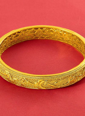 新款越南沙金古法龙凤花丝琼丝雪蕊手镯沙金镂空手镯女士气质首饰