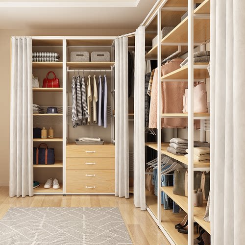 衣柜铁艺金属开放衣架衣帽间带帘