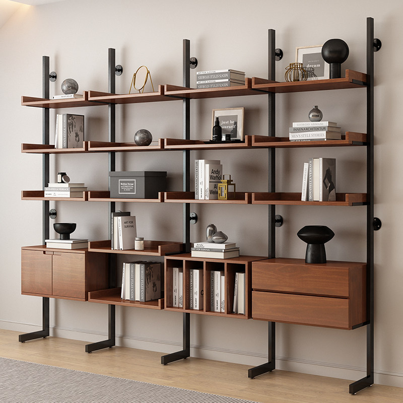 实木书架一体挂墙书柜客厅落地简易多层北欧铁艺收纳架意式置物架,住宅家具,书架,淘宝优惠券,粉丝福利购,淘宝优惠卷