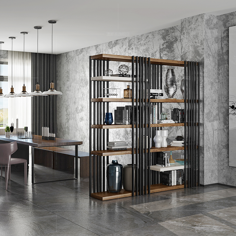 北欧实木书架书柜美式框架铁艺屏风隔断架落地置物架展示架储物架