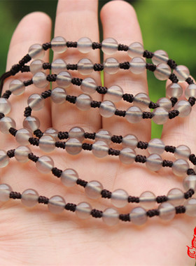 天然冰透原色玛瑙玉髓挂绳圆珠链