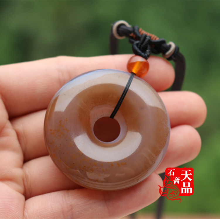 天然原色大款冰透俏色双色紫玉髓朱砂玛瑙平安扣吊坠/挂件毛衣链
