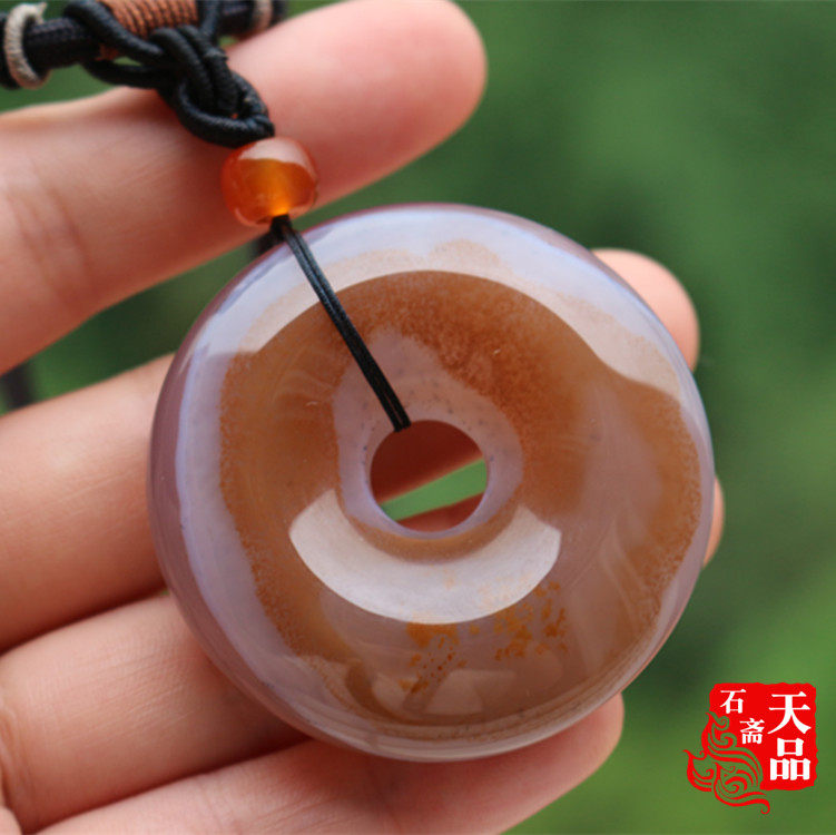 天然原色正品冰透大款俏色双色紫玉髓朱砂玛瑙平安扣吊坠毛衣链