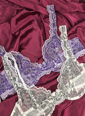 大码XXL 90C/95B 欧美外贸性感透视蕾丝花边水晶杯 超薄法式内衣