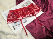 欧美外贸刺绣提花性感吊袜带 72㎝ 若隐若现红色薄纱 腰围64