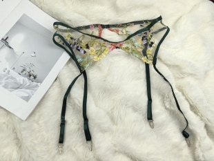 S—XL 吊袜带女 外贸刺绣网纱透视法式