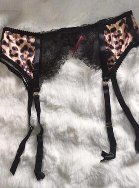 1-2X 精品欧美外贸大码性感吊袜带 睫毛边豹纹金属夹防滑袜夹女