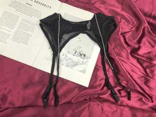 黑色网纱 欧美外贸简约性感防滑吊袜带 水钻