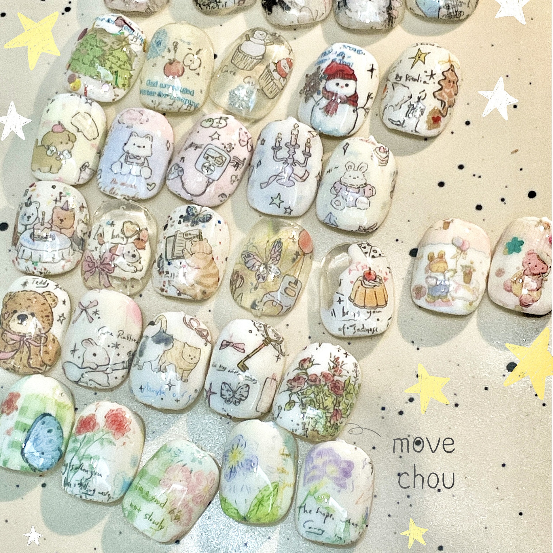 柏倩韩风ins美甲转印贴纸插画