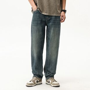 美式高街复古风直筒牛仔裤香港高端男士青年宽松水洗百搭长裤潮牌