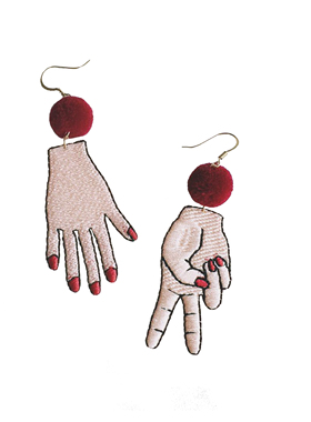 原创手作Rika花花同款刺绣手掌毛球夸张INS风chic耳环女耳坠