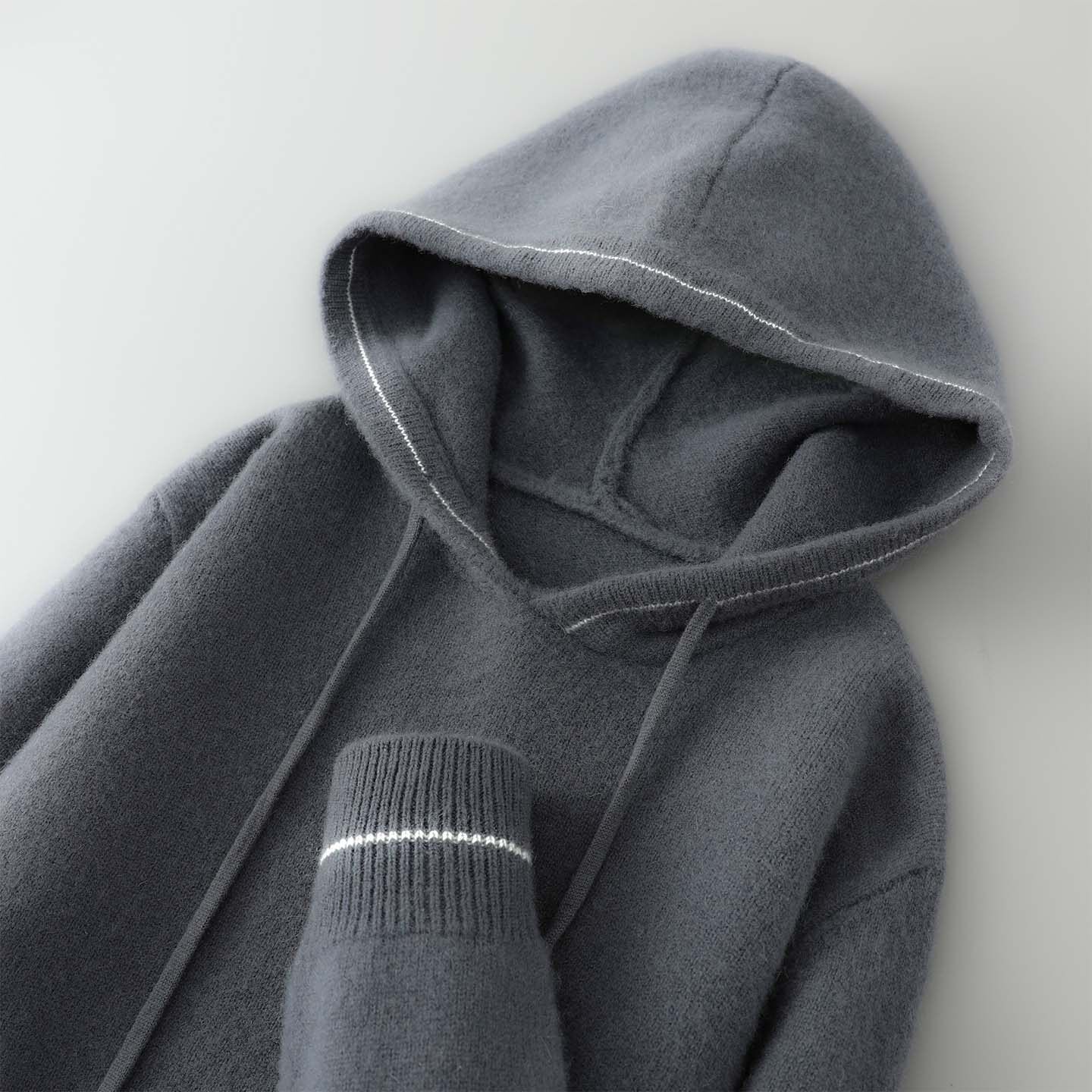 2025秋冬季新款男士纯羊毛衫连帽套头外穿毛衣休闲宽松针织衫百搭