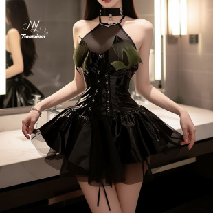 80-160斤超大码睡衣漆皮恶魔制服角色扮演挂脖皮衣套装女免脱衣服