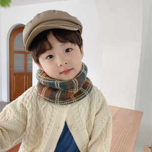 新款秋冬儿童围脖韩版保暖宝宝脖套时尚男童女童格子毛线围巾潮