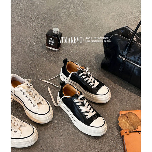 真皮厚底板鞋女2025新款小白鞋潮