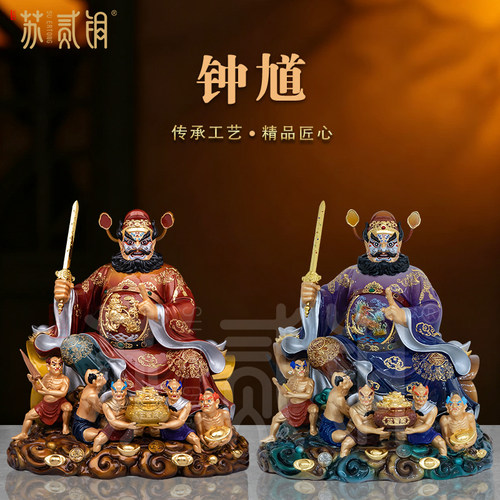 纯铜彩绘钟馗魁星镇宅供奉摆件