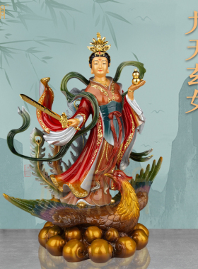 九天玄女神像纯铜琉金供奉摆件