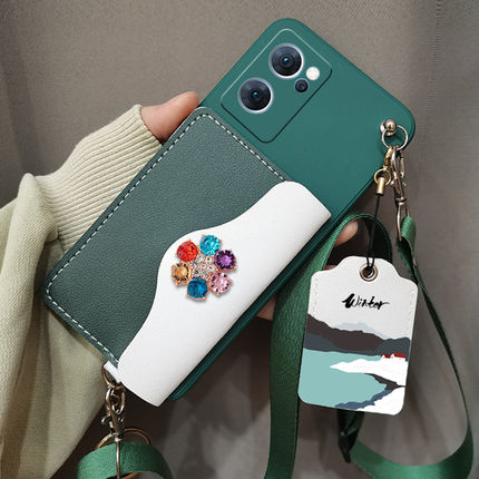 适用OPPOreno7手机壳reno7保护套PFJM10零钱卡包手机套斜跨背带挂绳挂脖保护壳门禁卡包卡套