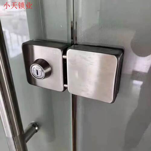 玻璃门锁方型推拉门双门单门办公室商铺大门锁方形插销锁双开门.
